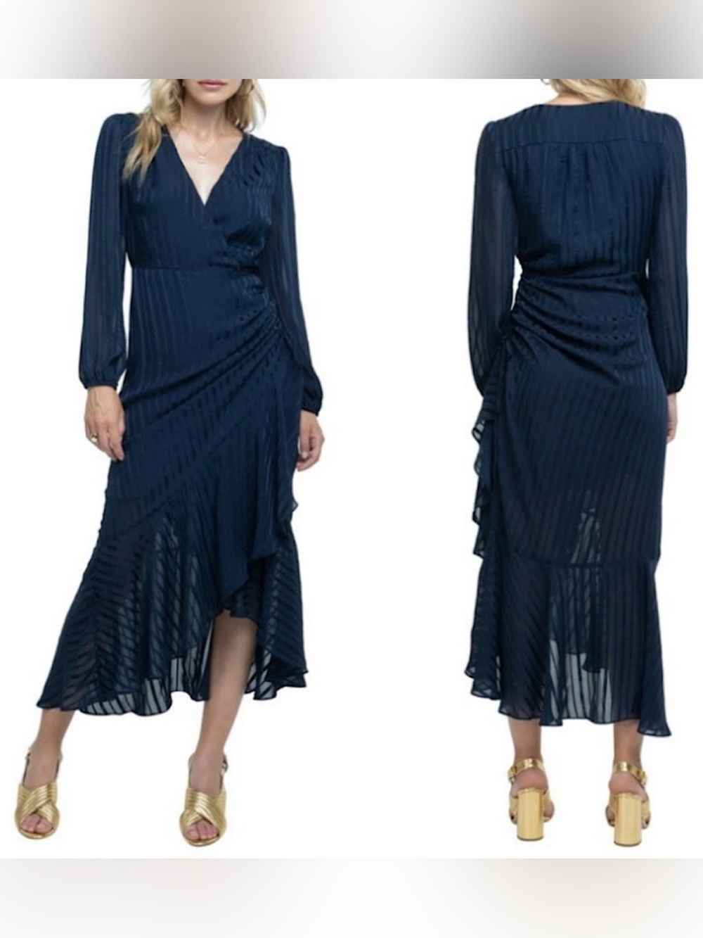 Astr Anthropology Navy Asymmetrical Wrap Midi Dress Size XS